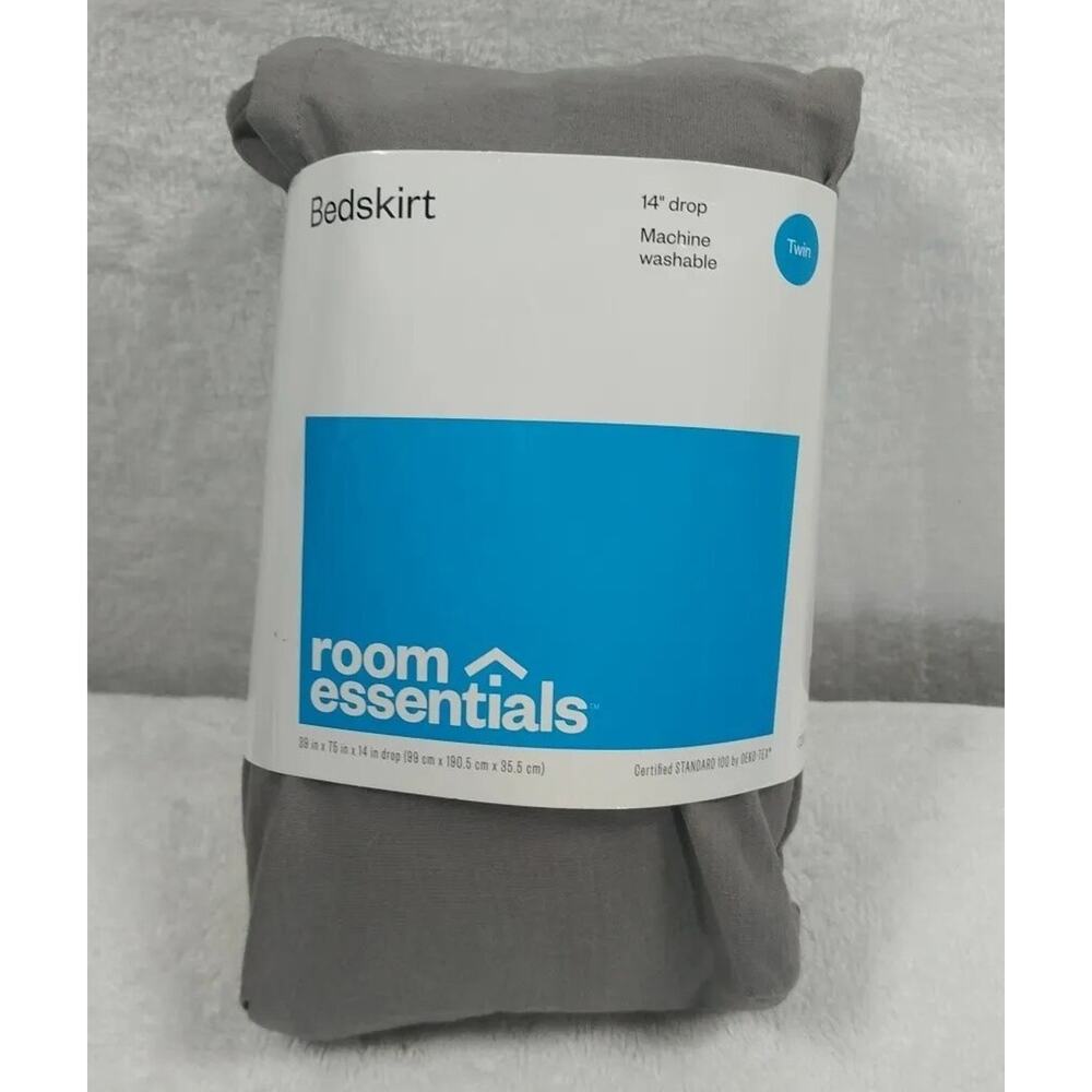 Room Essentials 14” Drop Bedskirt, Twin Size ~ Black, 180 Thread Count (NOP) NEW